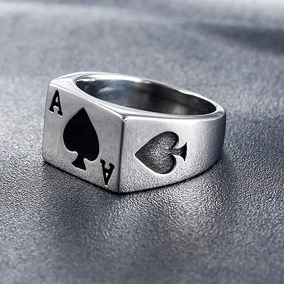 Poker Spade Ace Stainless Steel Ring ♠️ - Picture 2 of 6